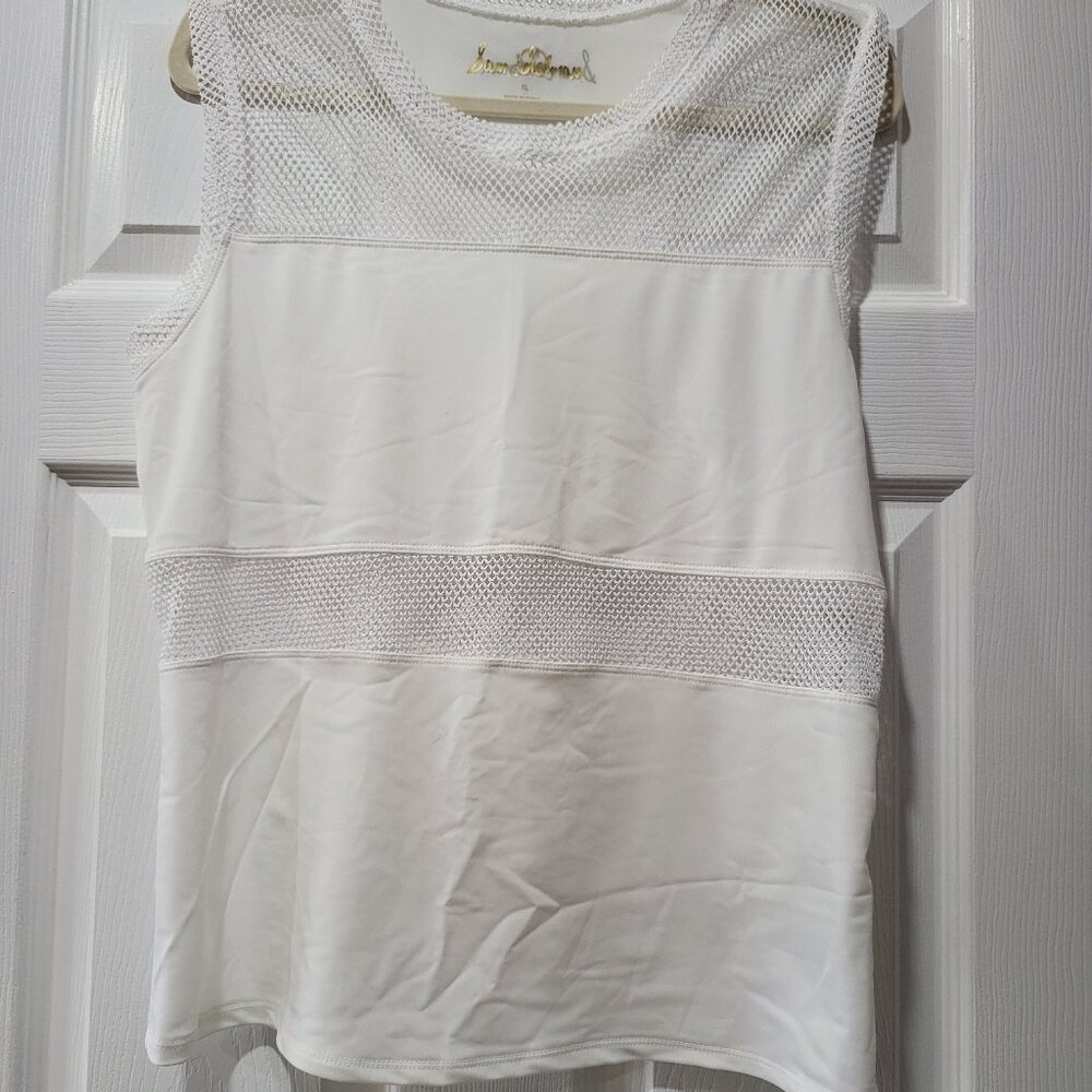$130 SAM EDELMAN ACTIVE WEAR WHITE GOLD LOGO  TOP XL MESH INSERTS